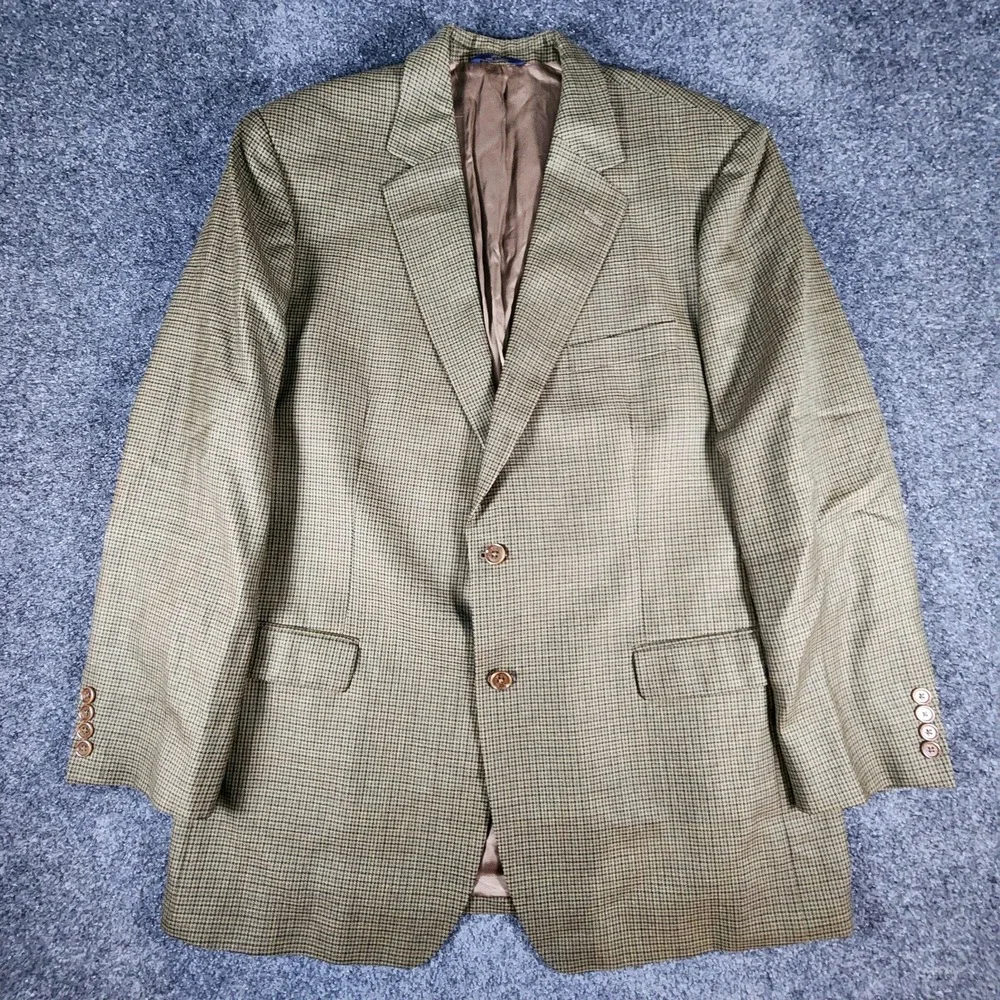 Brooks‎ Brothers 346 Blazer Men 46L Brown Black Houndstooth 100% Wool Sport Coat